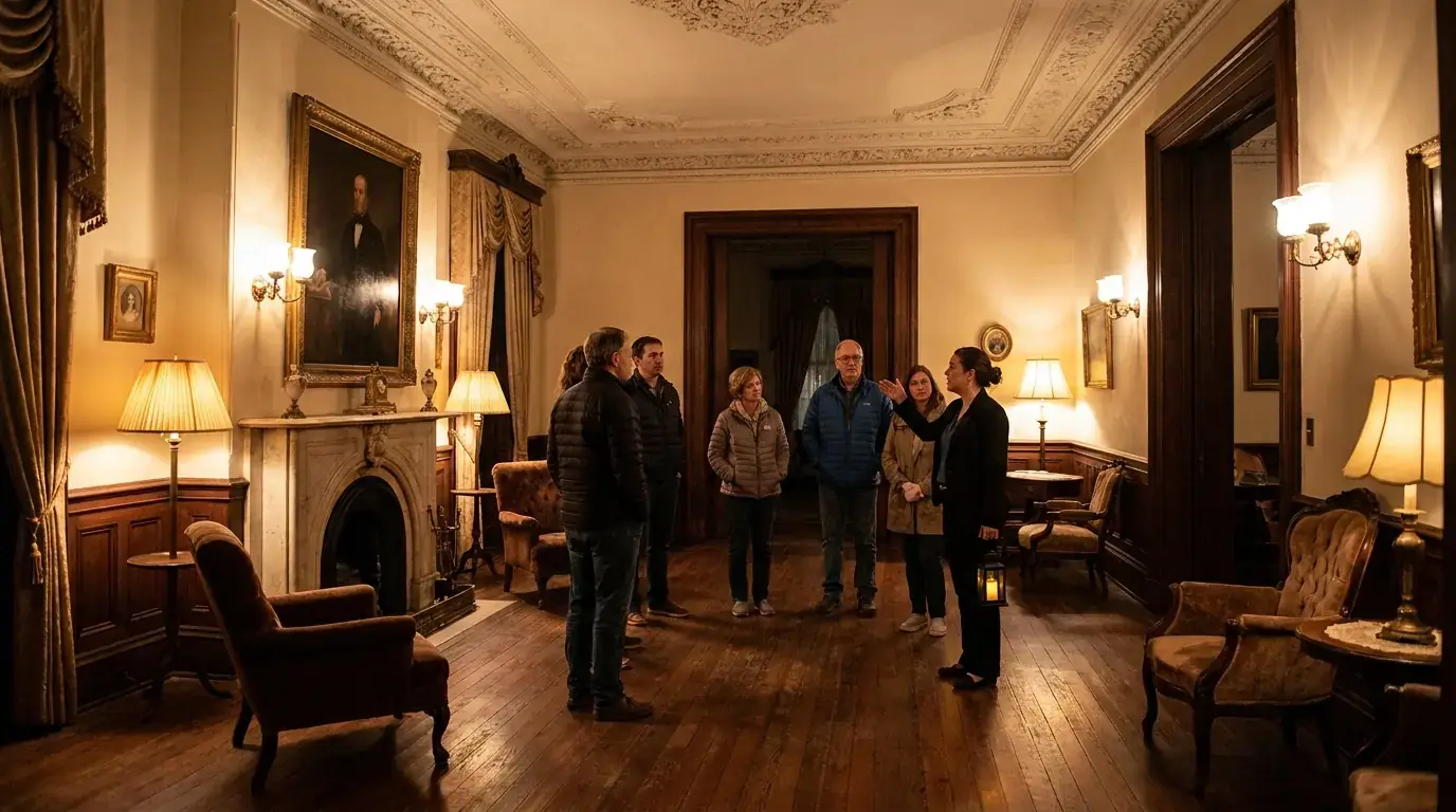 Evening guided tour inside a historic Savannah mansion.